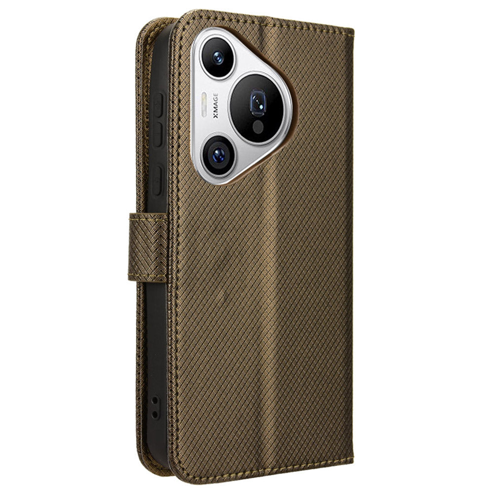 For Huawei Pura 70 Wholesale Phone Case Diamond Texture Leather Stand Wallet Cover - Brown