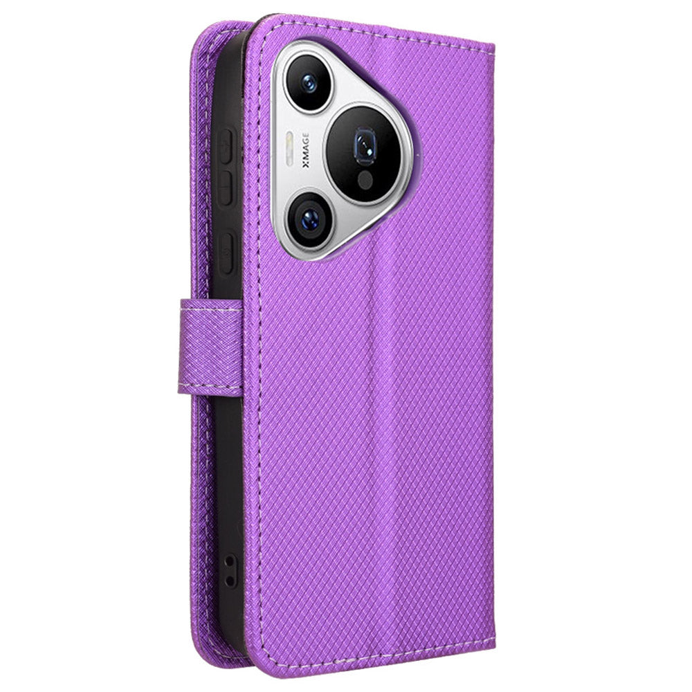 For Huawei Pura 70 Wholesale Phone Case Diamond Texture Leather Stand Wallet Cover - Purple
