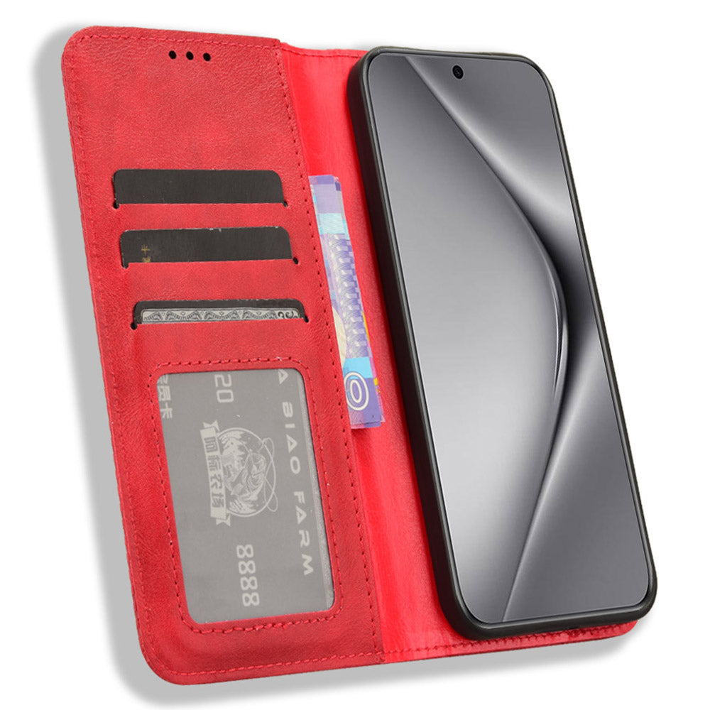 For Huawei Pura 70 Case Stand Wallet Retro Texture Leather Flip Phone Cover - Red