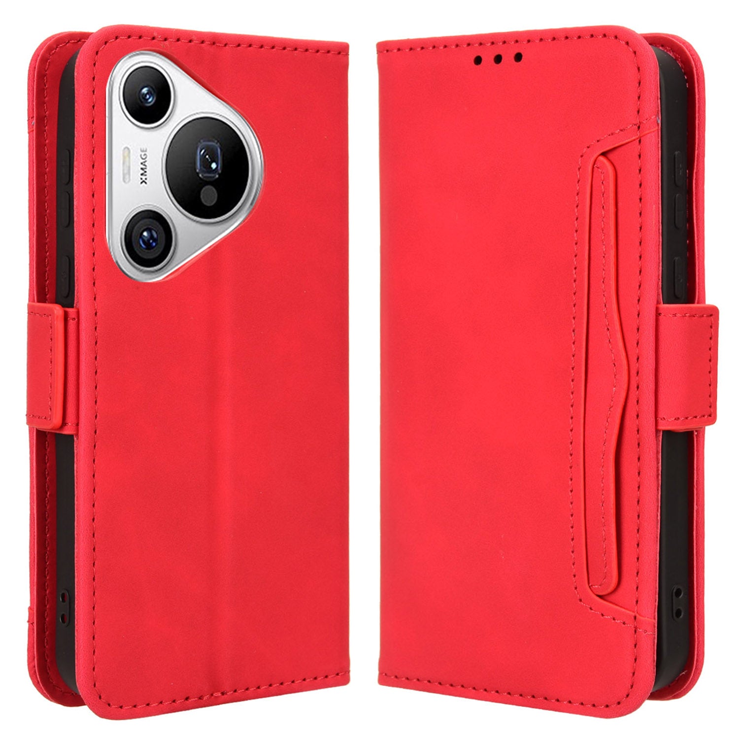 For Huawei Pura 70 Leather Case Multiple Card Slots Mobile Phone Cover Wholesale - Red