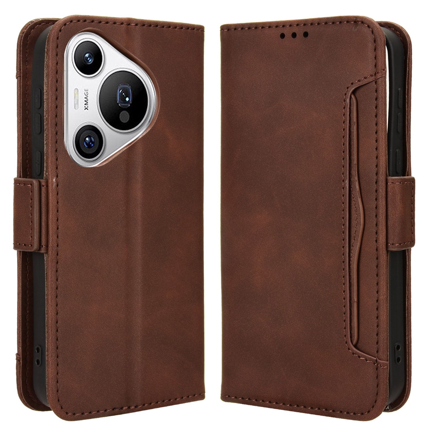 For Huawei Pura 70 Leather Case Multiple Card Slots Mobile Phone Cover Wholesale - Brown