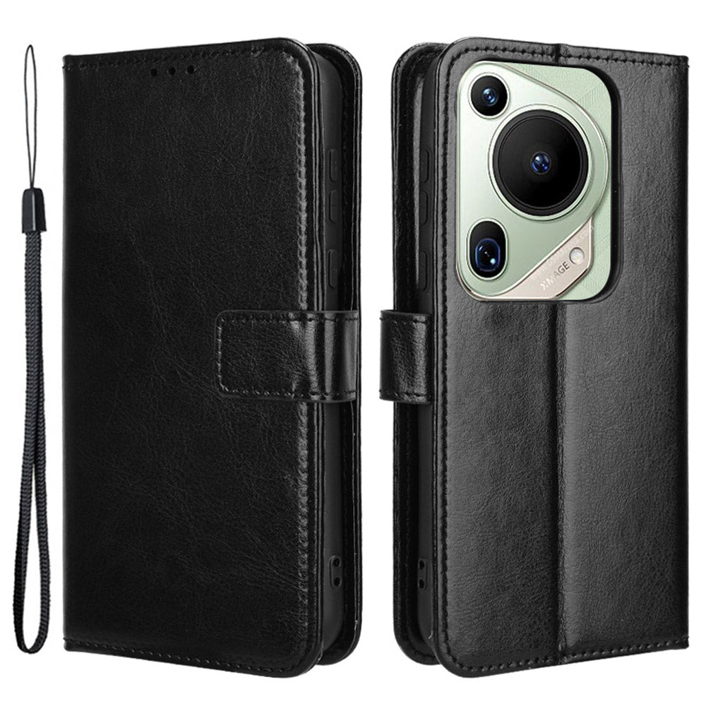 For Huawei Pura 70 Pro / 70 Pro+ / 70 Ultra Leather Case Crazy Horse Texture Wallet Phone Cover - Black