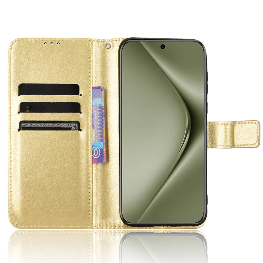 For Huawei Pura 70 Pro / 70 Pro+ / 70 Ultra Leather Case Crazy Horse Texture Wallet Phone Cover - Gold