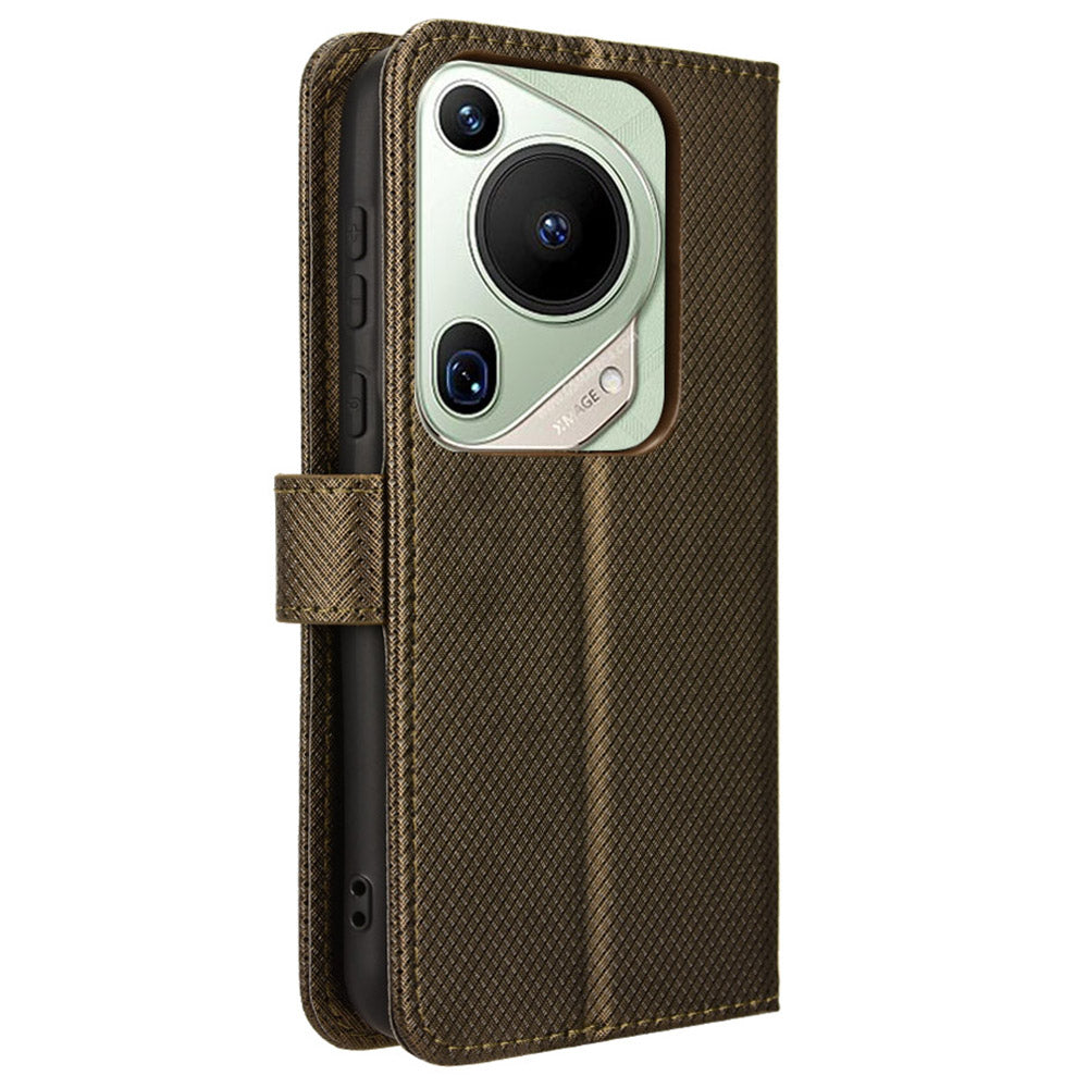 For Huawei Pura 70 Pro / 70 Pro+ / 70 Ultra Case Diamond Texture Phone Leather Cover - Brown