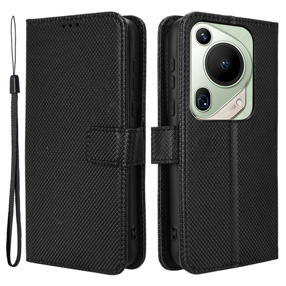 For Huawei Pura 70 Pro / 70 Pro+ / 70 Ultra Case Diamond Texture Phone Leather Cover - Black