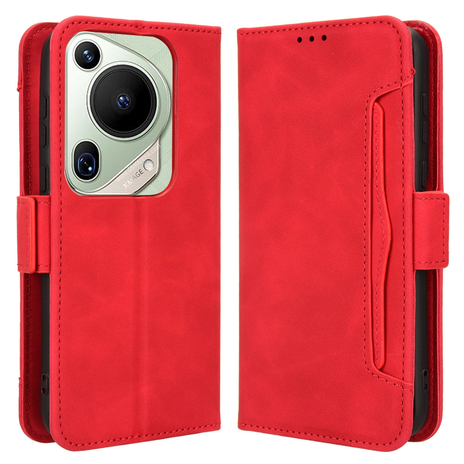 For Huawei Pura 70 Pro / 70 Pro+ / 70 Ultra Leather Case Multiple Card Slots Phone Cover - Red