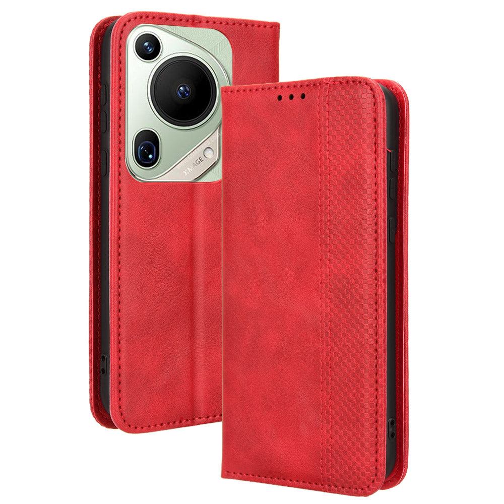 For Huawei Pura 70 Pro / 70 Pro+ / 70 Ultra Case Retro PU Leather Wallet Protective Phone Cover - Red