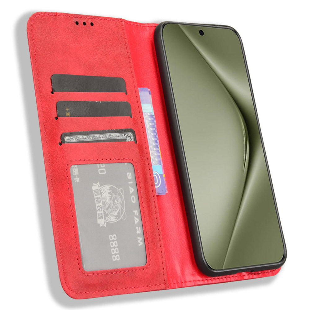 For Huawei Pura 70 Pro / 70 Pro+ / 70 Ultra Case Retro PU Leather Wallet Protective Phone Cover - Red