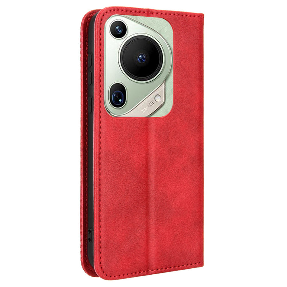 For Huawei Pura 70 Pro / 70 Pro+ / 70 Ultra Case Retro PU Leather Wallet Protective Phone Cover - Red