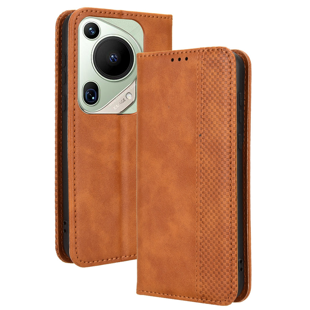 For Huawei Pura 70 Pro / 70 Pro+ / 70 Ultra Case Retro PU Leather Wallet Protective Phone Cover - Brown