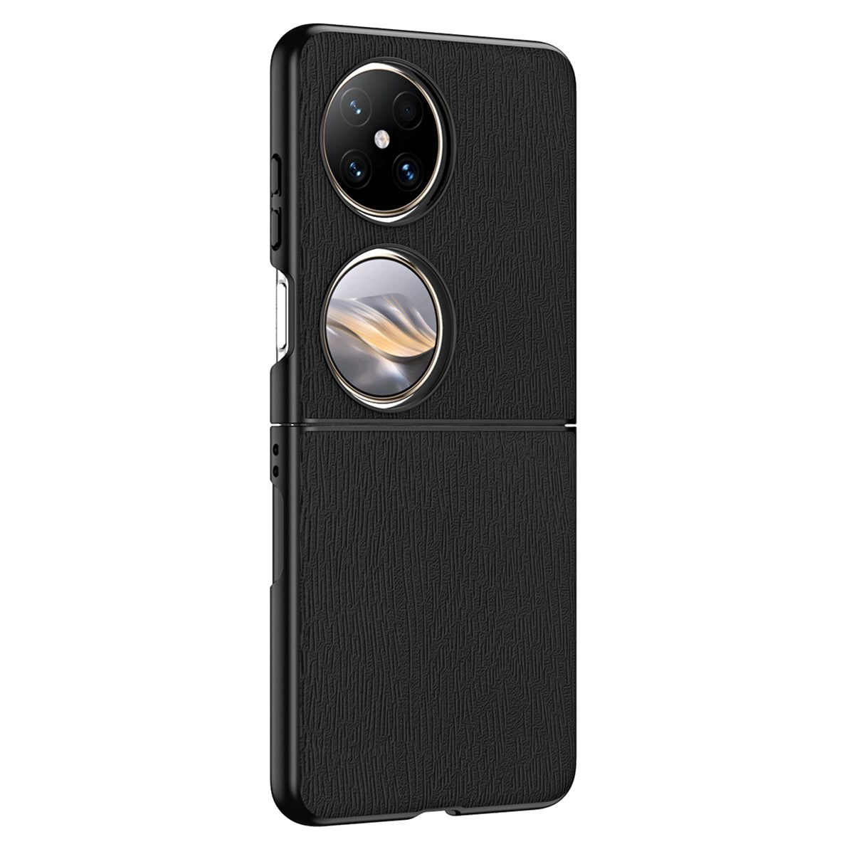 For Huawei Pocket 2 Case Wood Texture PU Leather+PC+TPU Anti-Scratch Phone Cover - Black