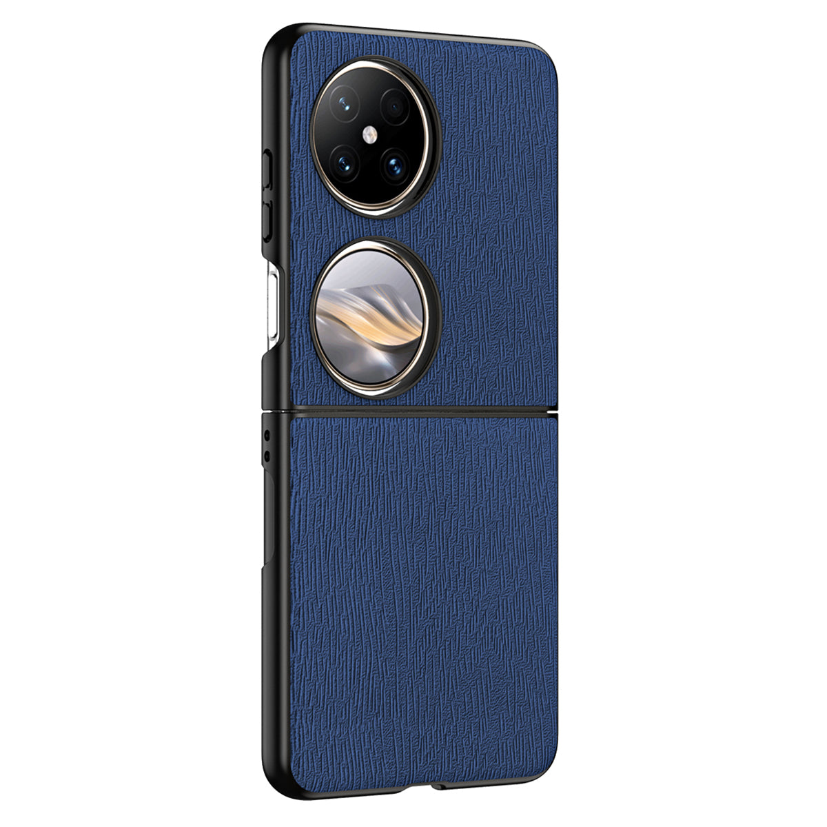 For Huawei Pocket 2 Case Wood Texture PU Leather+PC+TPU Anti-Scratch Phone Cover - Blue