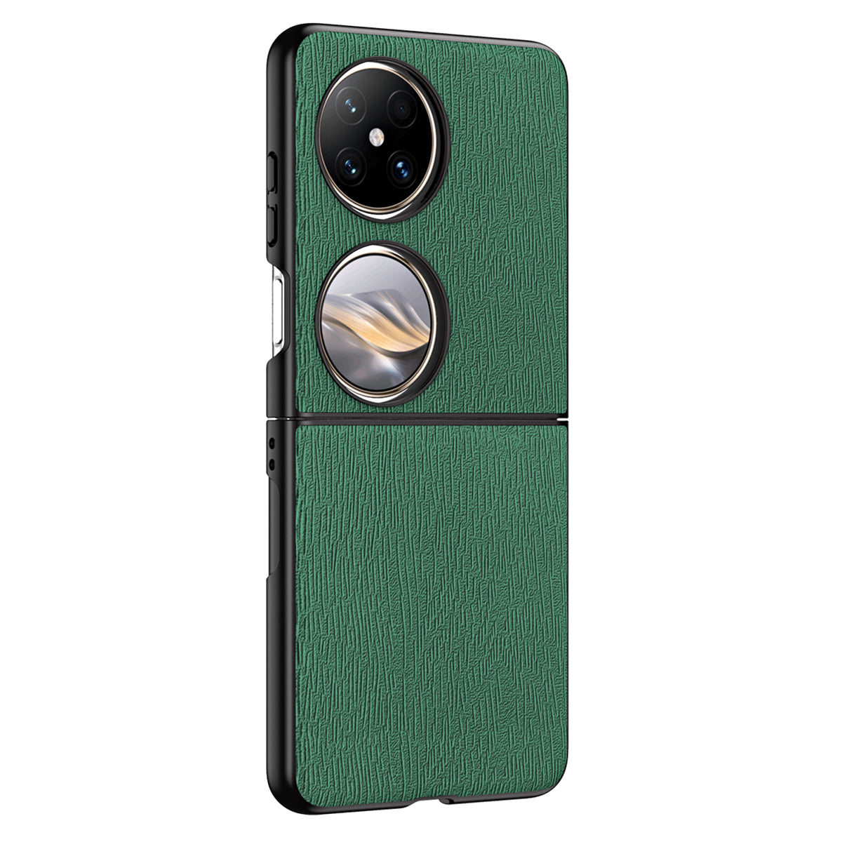 For Huawei Pocket 2 Case Wood Texture PU Leather+PC+TPU Anti-Scratch Phone Cover - Green