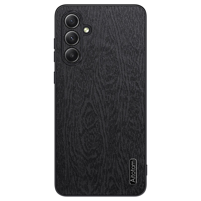 Wholesale Phone Cases for Samsung Galaxy M55 5G Wood Texture PU Leather+PC+TPU Phone Cover - Black