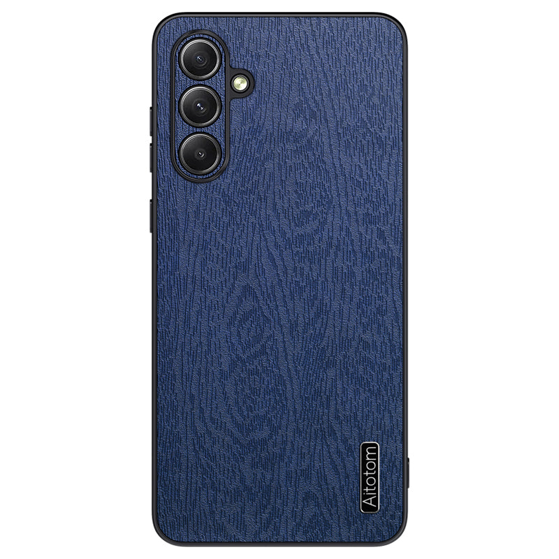 Wholesale Phone Cases for Samsung Galaxy M55 5G Wood Texture PU Leather+PC+TPU Phone Cover - Blue