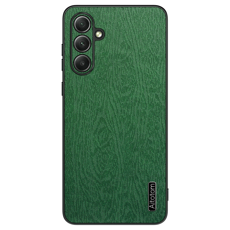 Wholesale Phone Cases for Samsung Galaxy M55 5G Wood Texture PU Leather+PC+TPU Phone Cover - Green