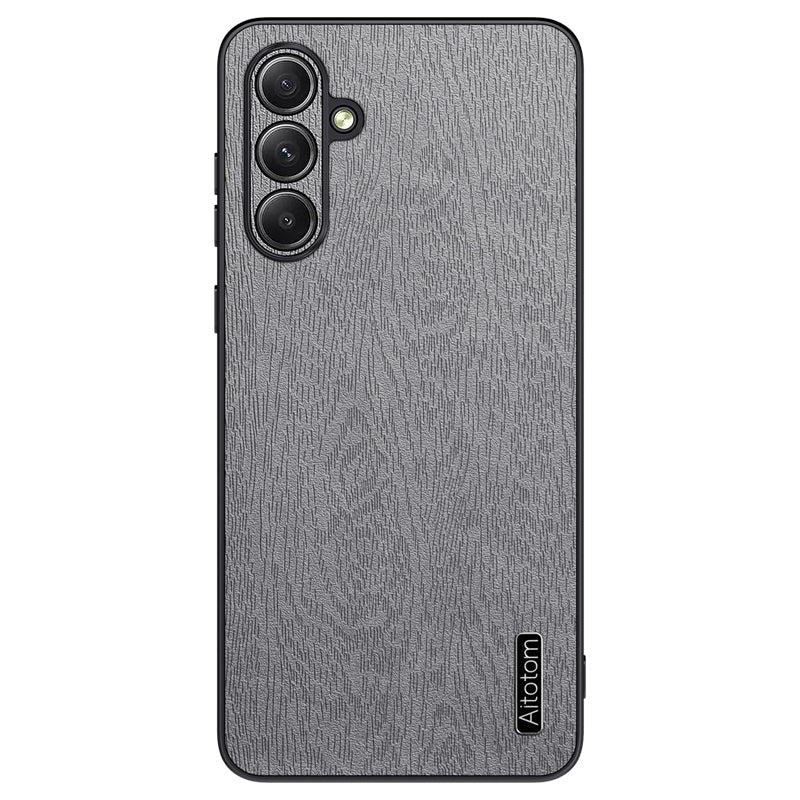 Wholesale Phone Cases for Samsung Galaxy M55 5G Wood Texture PU Leather+PC+TPU Phone Cover - Grey