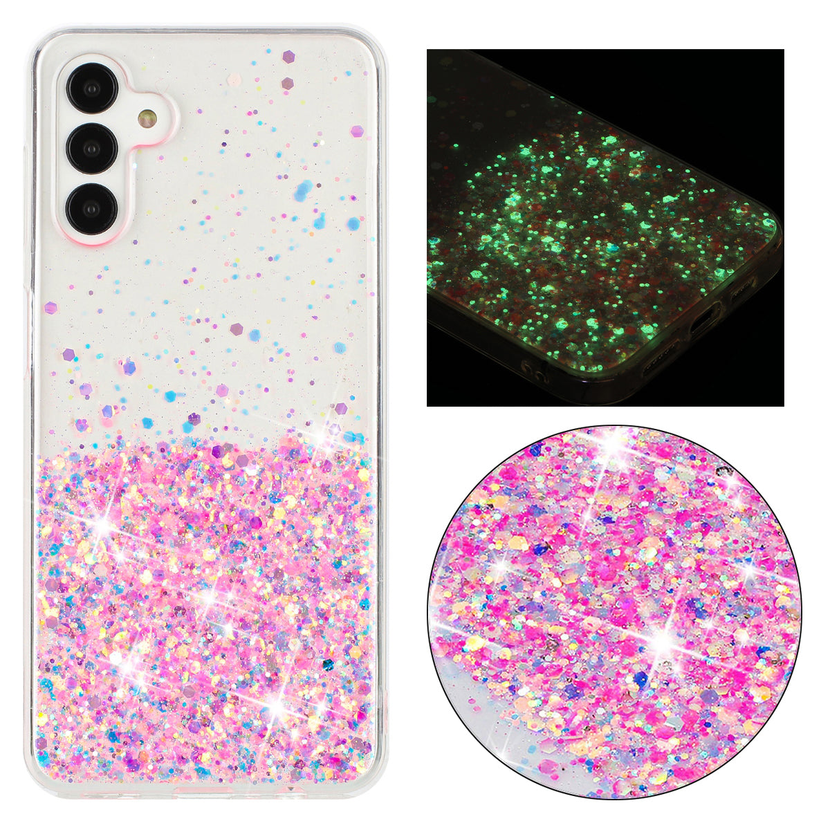 For Samsung Galaxy S24 Case Sparkle Sequins Luminous Epoxy TPU Phone Cover - Pink
