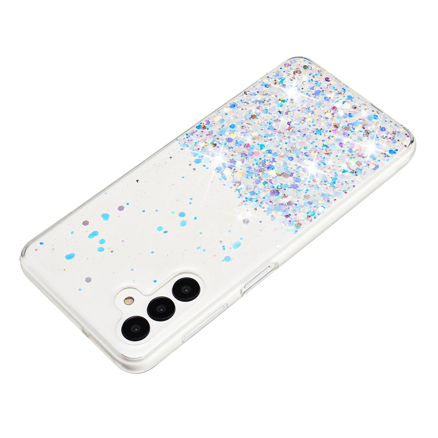 For Samsung Galaxy S24 Case Sparkle Sequins Luminous Epoxy TPU Phone Cover - White