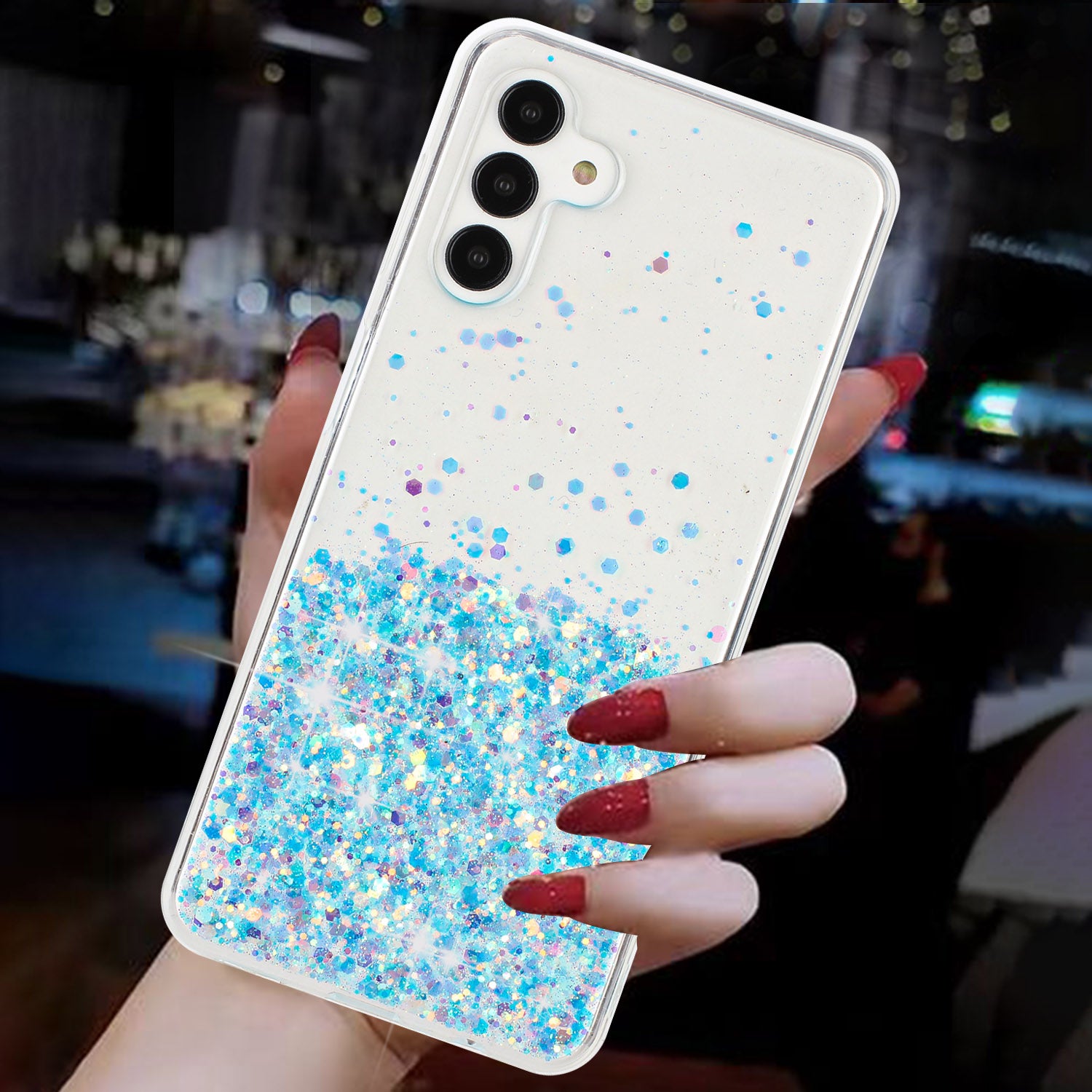 For Samsung Galaxy S24 Case Sparkle Sequins Luminous Epoxy TPU Phone Cover - Blue