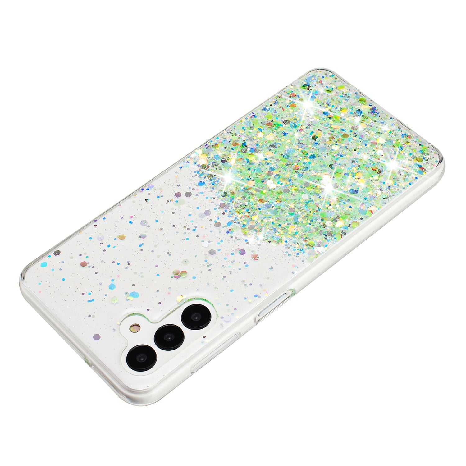 For Samsung Galaxy S24 Case Sparkle Sequins Luminous Epoxy TPU Phone Cover - Green