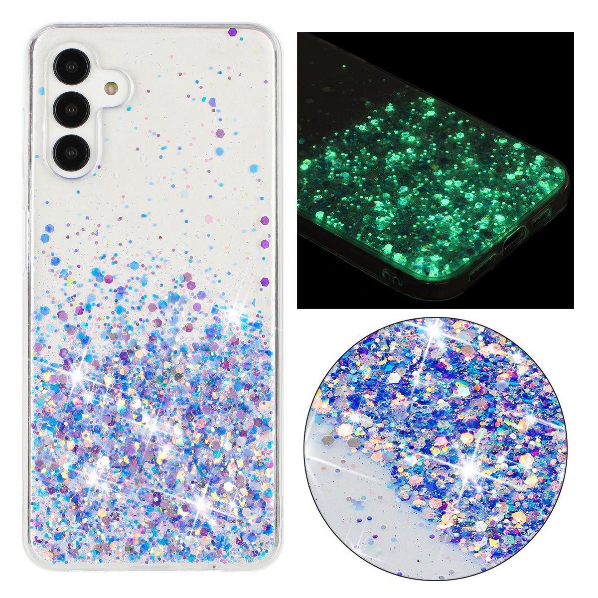 For Samsung Galaxy S24 Case Sparkle Sequins Luminous Epoxy TPU Phone Cover - Purple