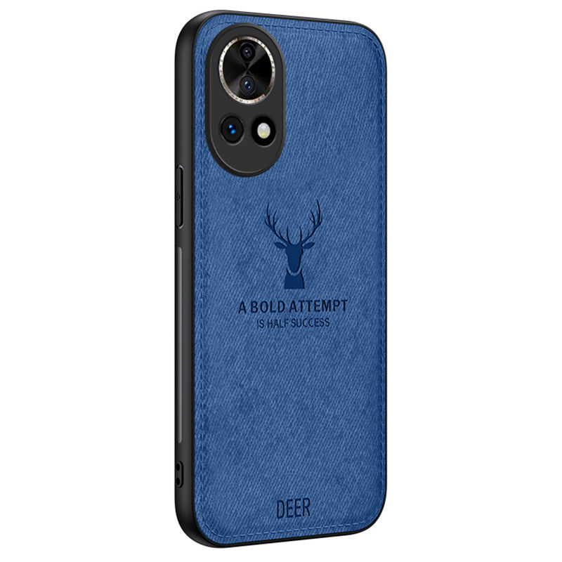 Phone Cover for Huawei nova 12 5G Case Deer Pattern Cloth Texture Leather+PC+TPU Shell - Blue