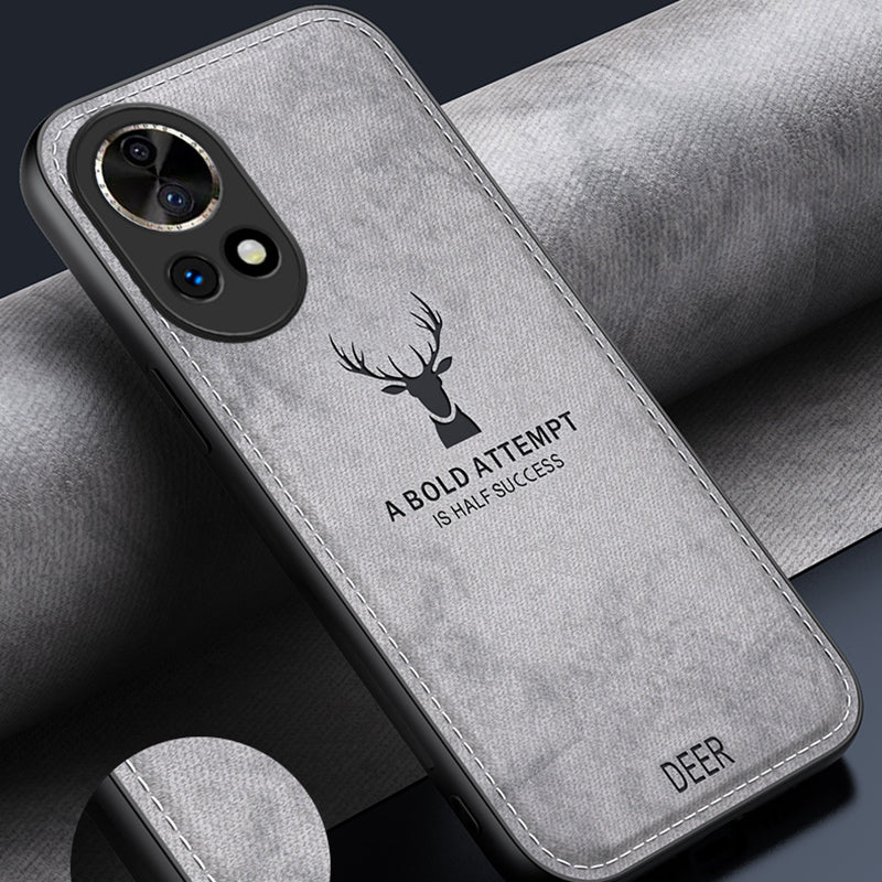 Phone Cover for Huawei nova 12 5G Case Deer Pattern Cloth Texture Leather+PC+TPU Shell - Grey