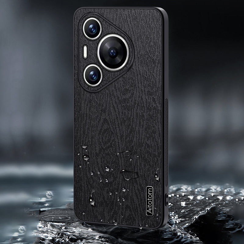 For Huawei Pura 70 Pro / Pura 70 Pro+ Anti-Scratch Case Wood Texture PU Leather+PC+TPU Phone Cover - Black