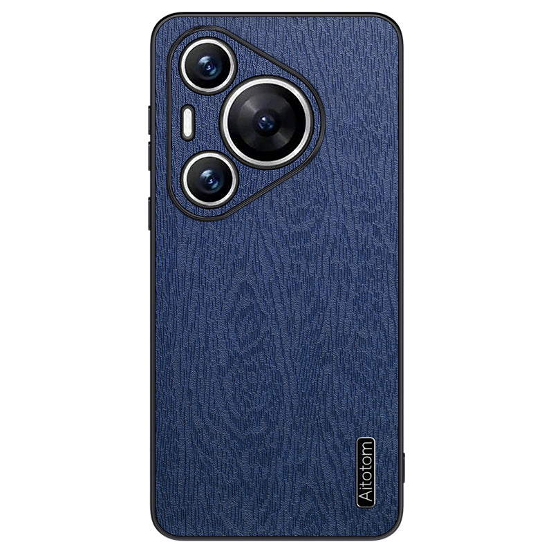 For Huawei Pura 70 Pro / Pura 70 Pro+ Anti-Scratch Case Wood Texture PU Leather+PC+TPU Phone Cover - Blue