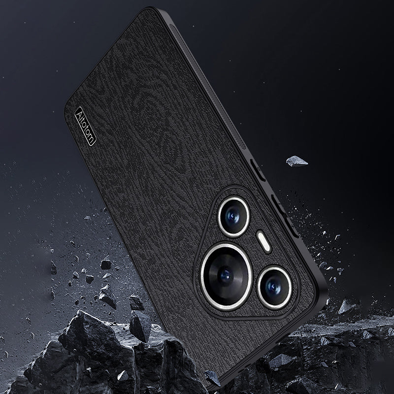 For Huawei Pura 70 Pro / Pura 70 Pro+ Anti-Scratch Case Wood Texture PU Leather+PC+TPU Phone Cover - Grey