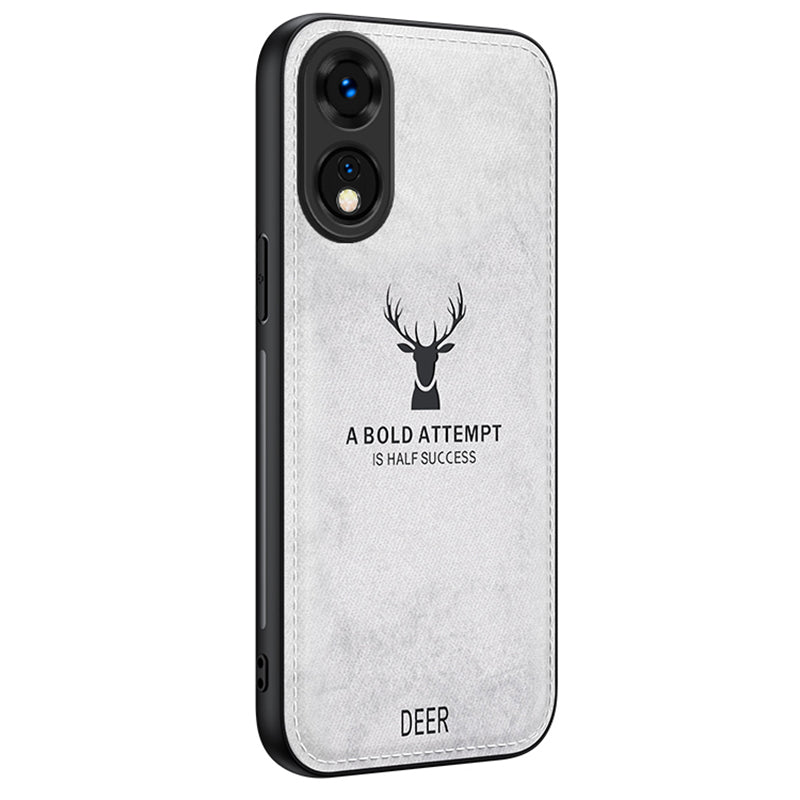 For Oppo A78 4G Case Deer Pattern Cloth Texture Leather+PC+TPU Hybrid Phone Cover - Grey