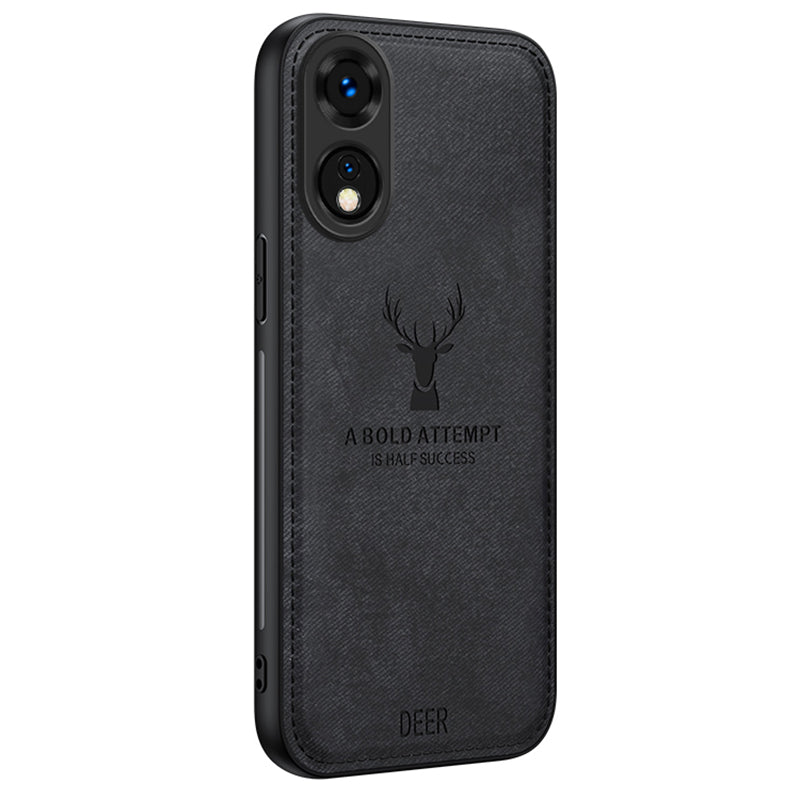 For Oppo A78 4G Case Deer Pattern Cloth Texture Leather+PC+TPU Hybrid Phone Cover - Black