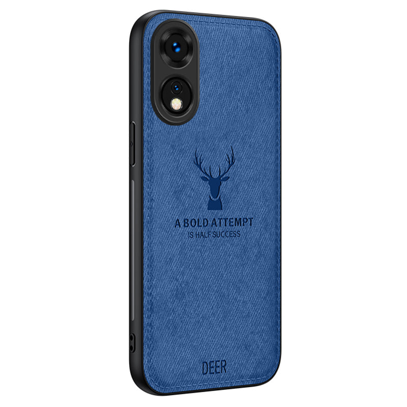 For Oppo A78 4G Case Deer Pattern Cloth Texture Leather+PC+TPU Hybrid Phone Cover - Blue