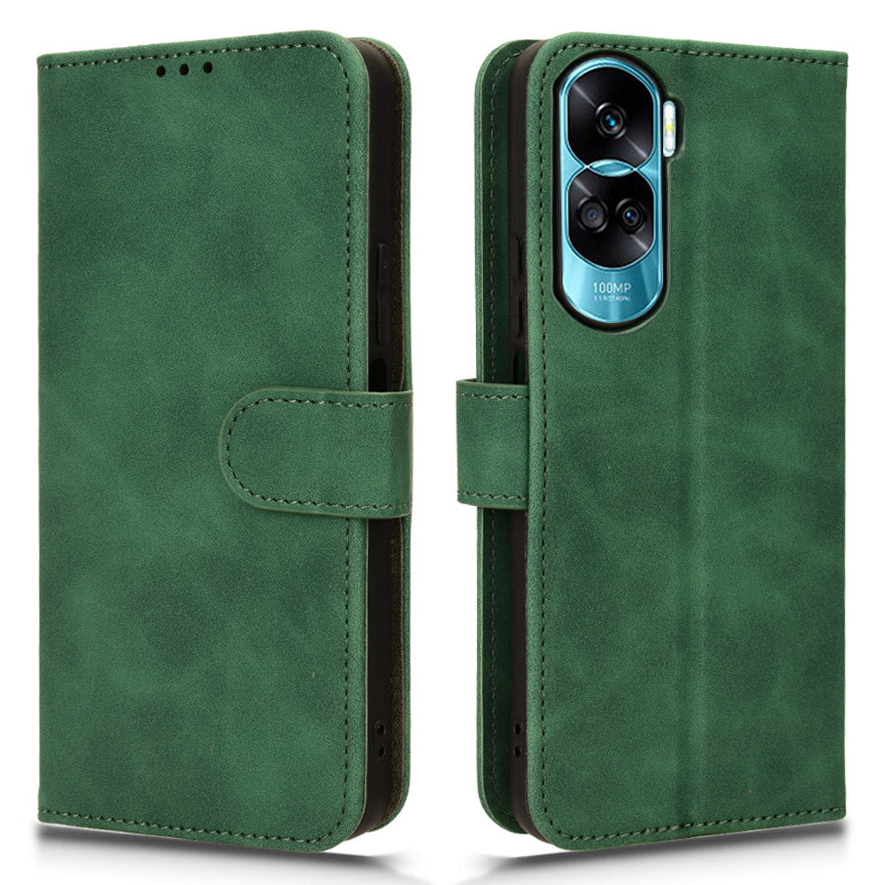 For Honor 90 Lite 5G / X50i 5G Case Skin Touch Feeling Leather Wallet Stand Phone Cover - Green