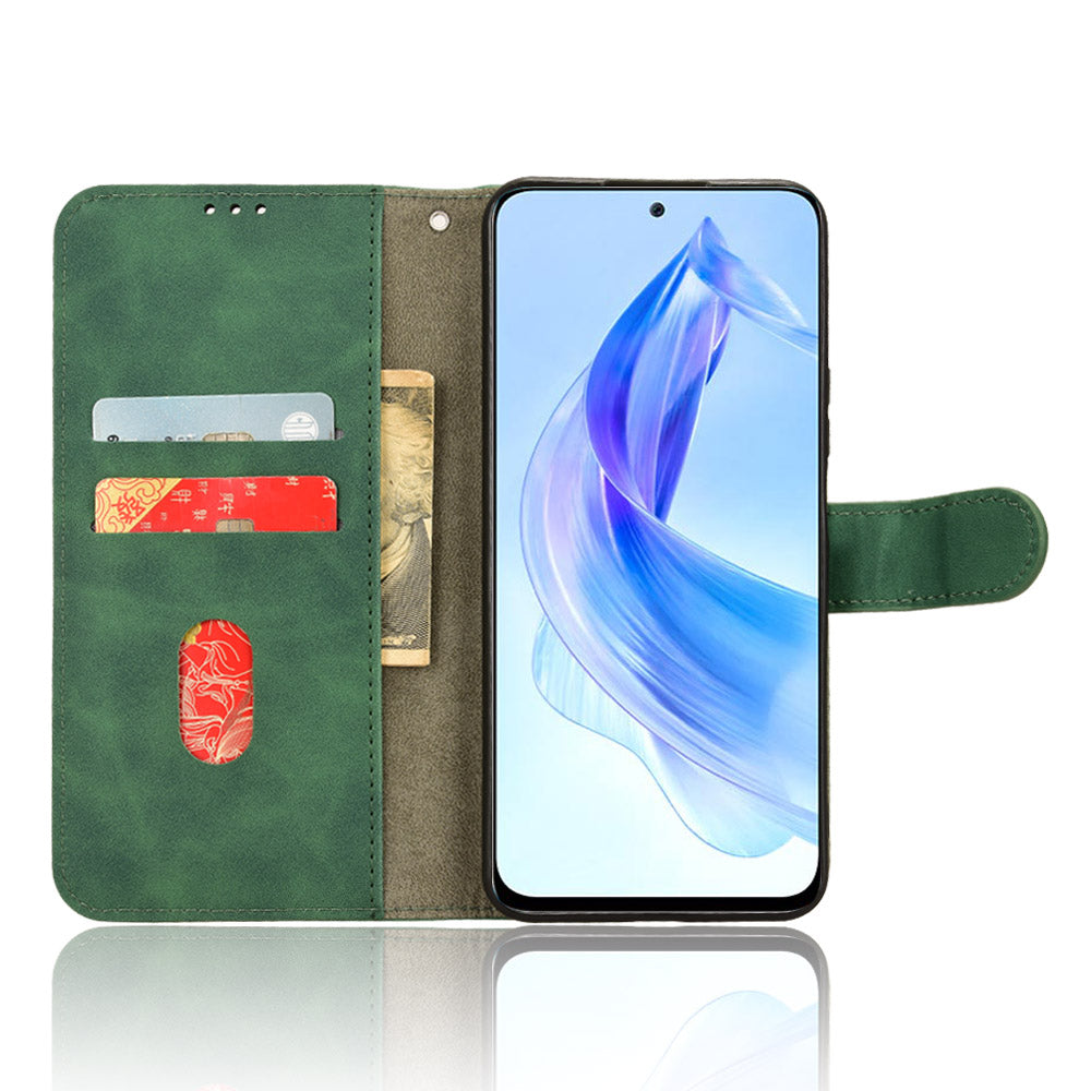 For Honor 90 Lite 5G / X50i 5G Case Skin Touch Feeling Leather Wallet Stand Phone Cover - Green