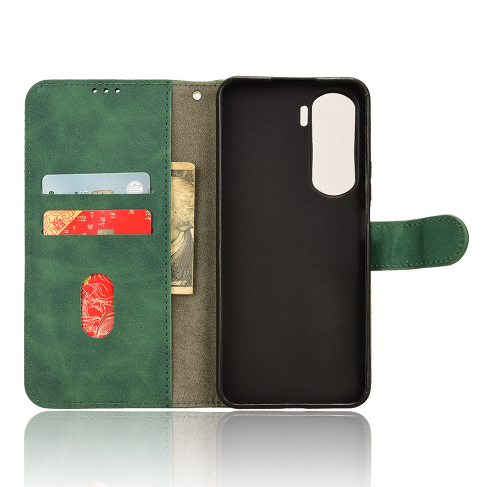 For Honor 90 Lite 5G / X50i 5G Case Skin Touch Feeling Leather Wallet Stand Phone Cover - Green