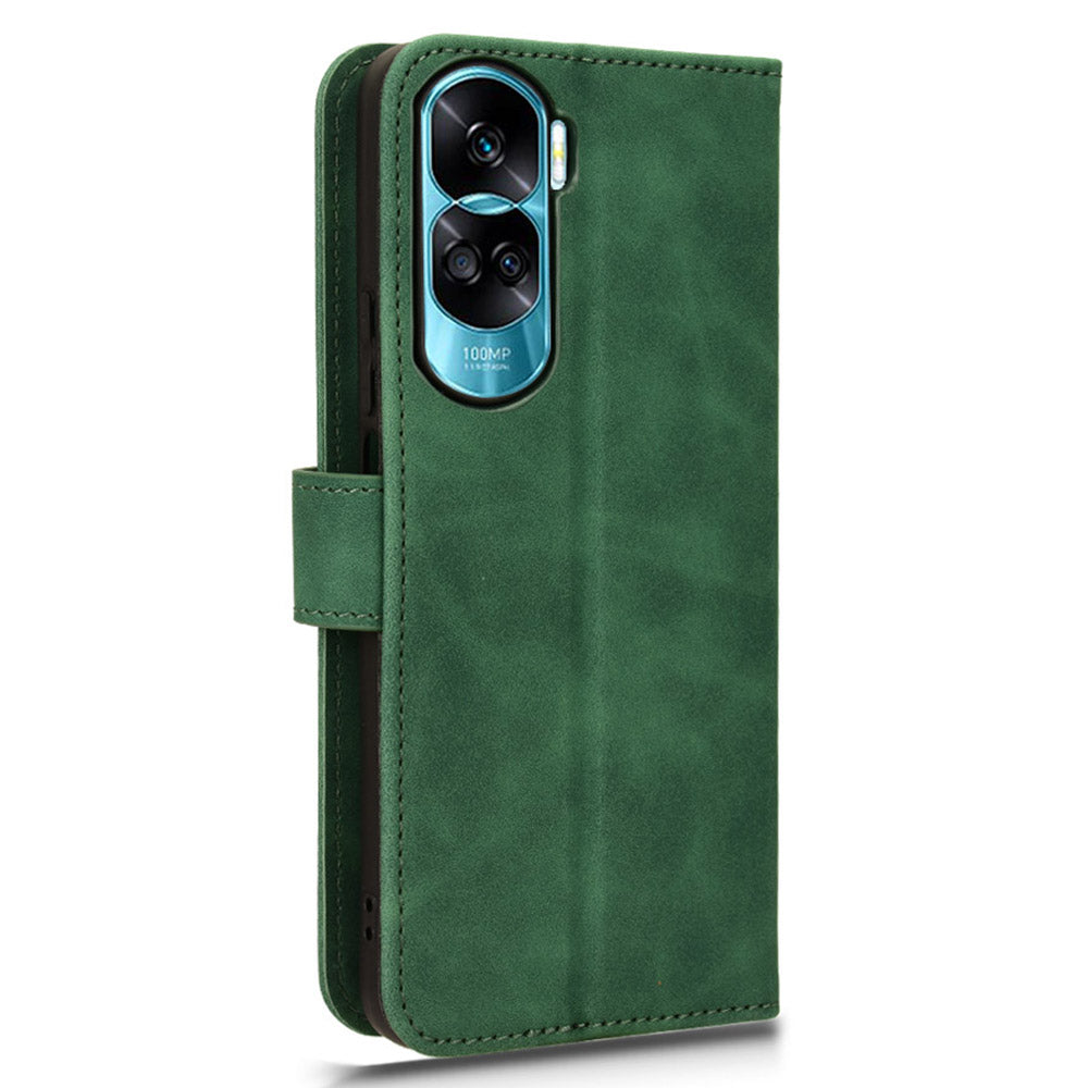 For Honor 90 Lite 5G / X50i 5G Case Skin Touch Feeling Leather Wallet Stand Phone Cover - Green