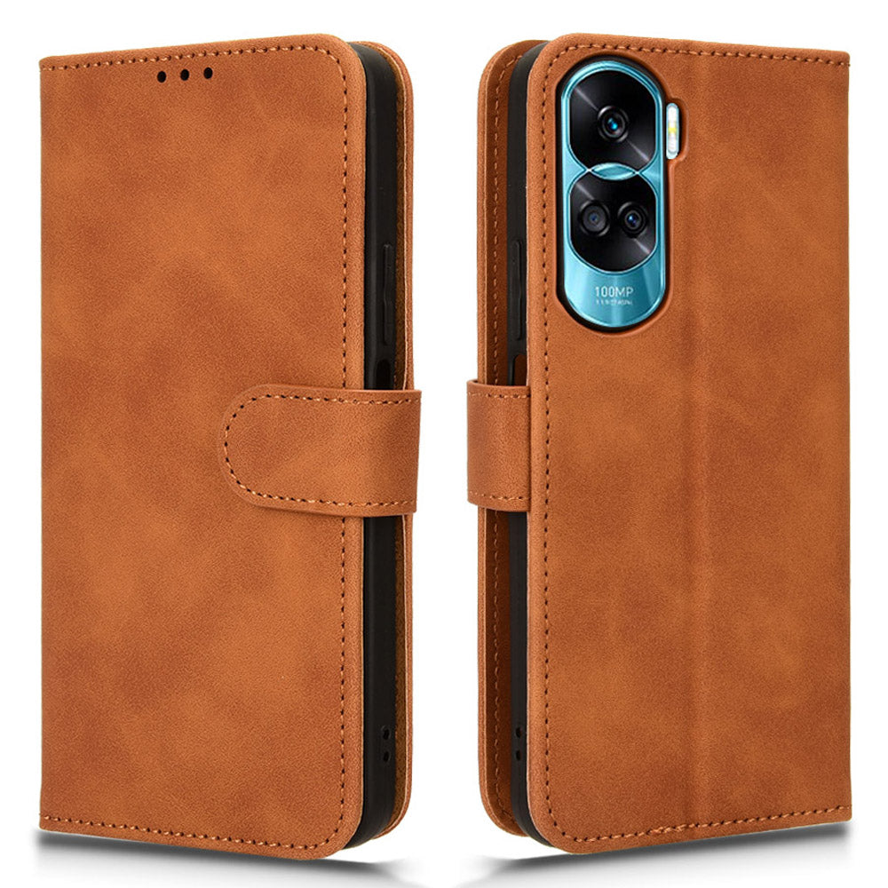 For Honor 90 Lite 5G / X50i 5G Case Skin Touch Feeling Leather Wallet Stand Phone Cover - Brown