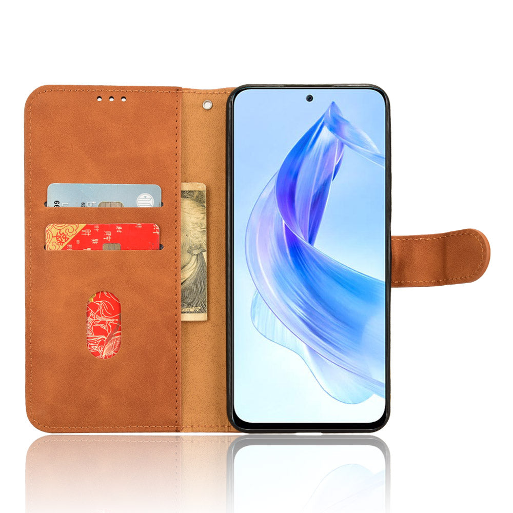 For Honor 90 Lite 5G / X50i 5G Case Skin Touch Feeling Leather Wallet Stand Phone Cover - Brown