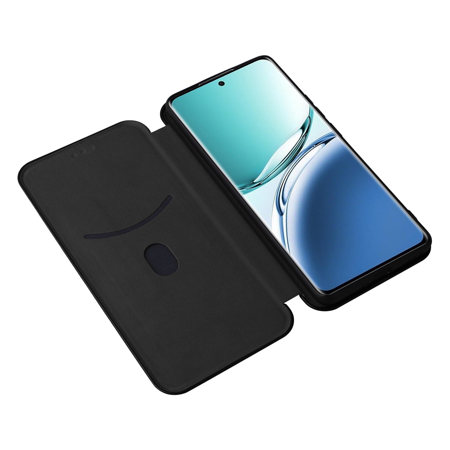 For Oppo A3 Pro 5G Case with Card Holder Carbon Fiber Texture Leather Magnetic Closure Phone Cover - Black