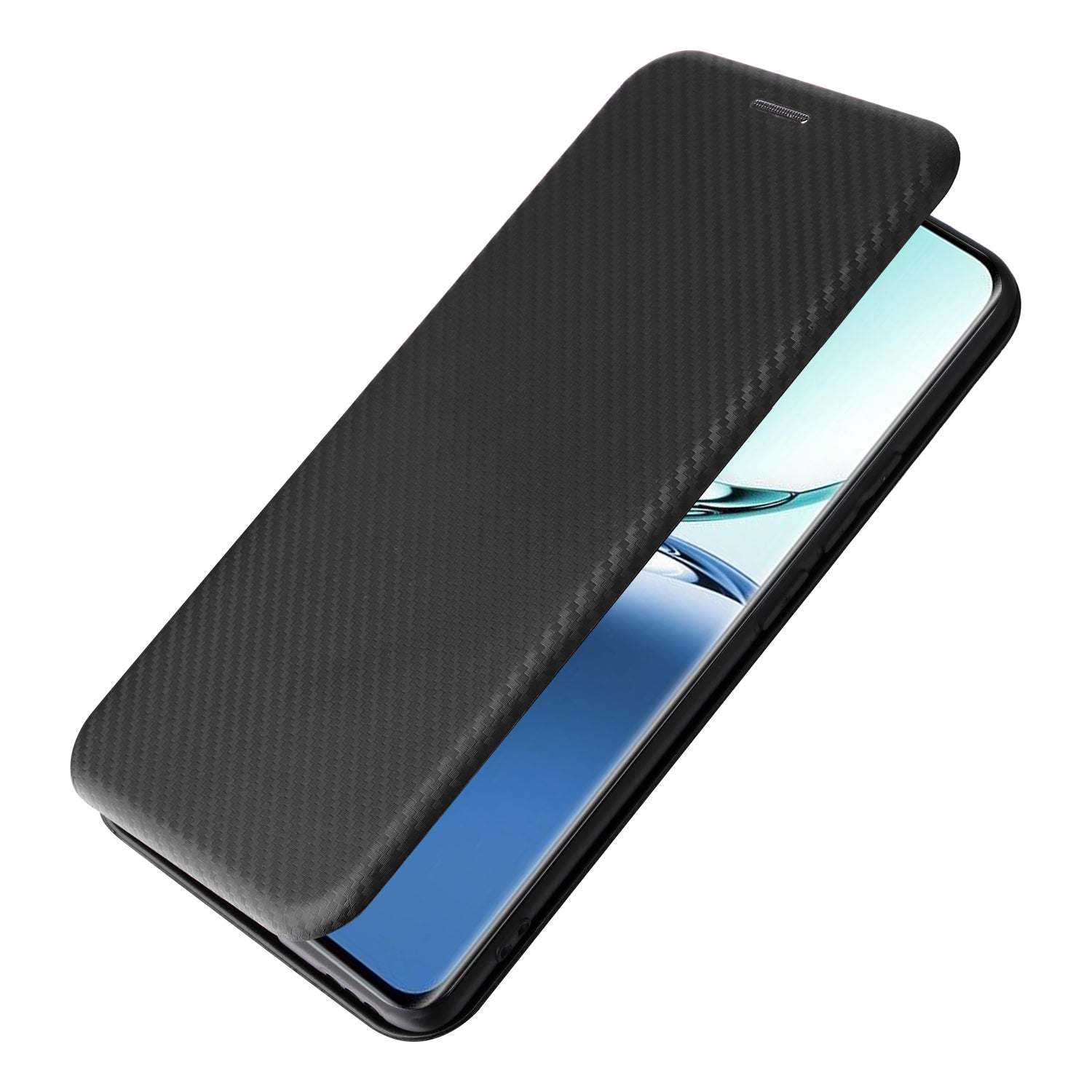 For Oppo A3 Pro 5G Case with Card Holder Carbon Fiber Texture Leather Magnetic Closure Phone Cover - Black