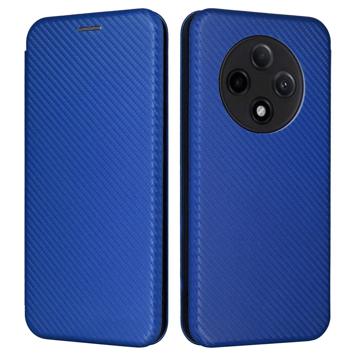 For Oppo A3 Pro 5G Case with Card Holder Carbon Fiber Texture Leather Magnetic Closure Phone Cover - Blue