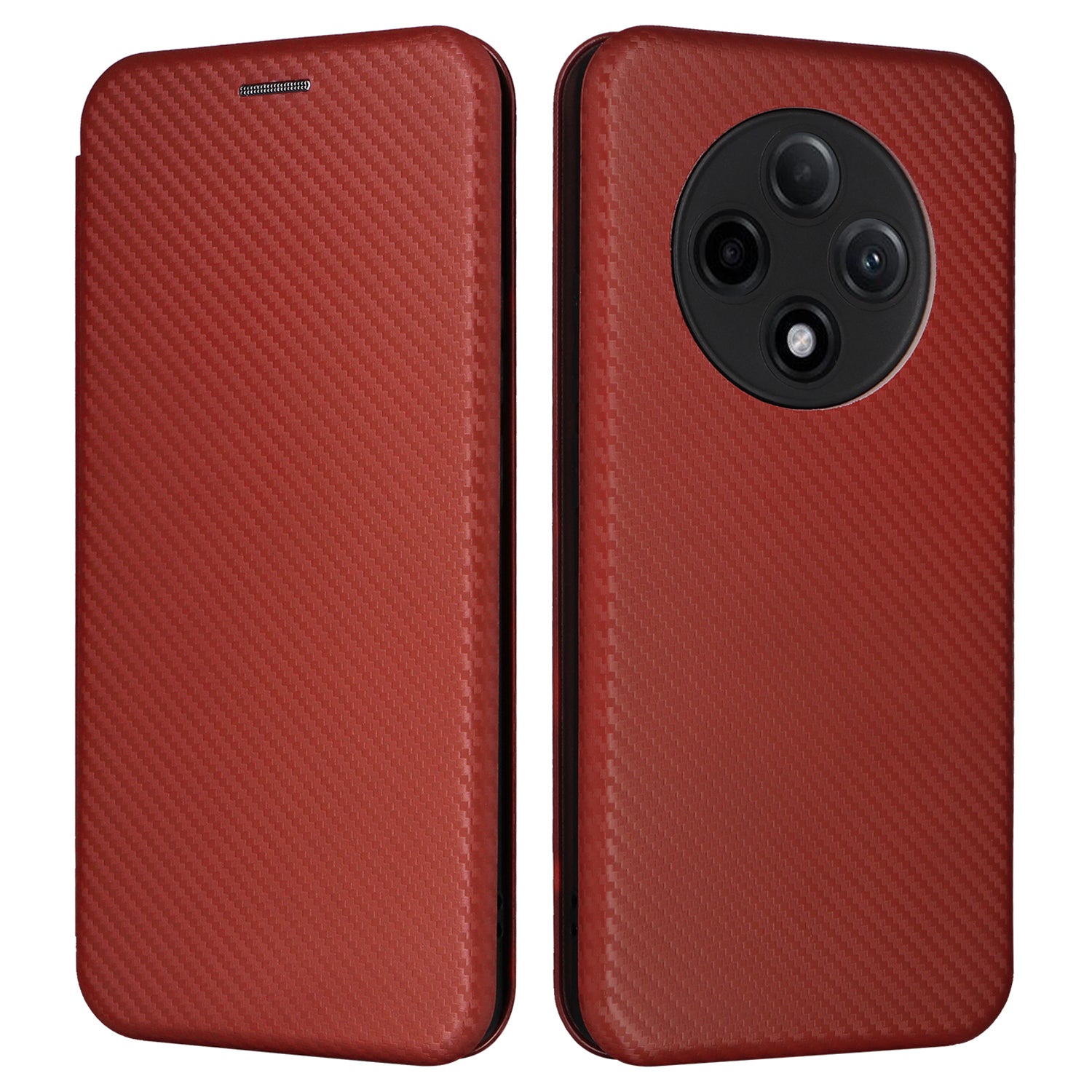 For Oppo A3 Pro 5G Case with Card Holder Carbon Fiber Texture Leather Magnetic Closure Phone Cover - Brown
