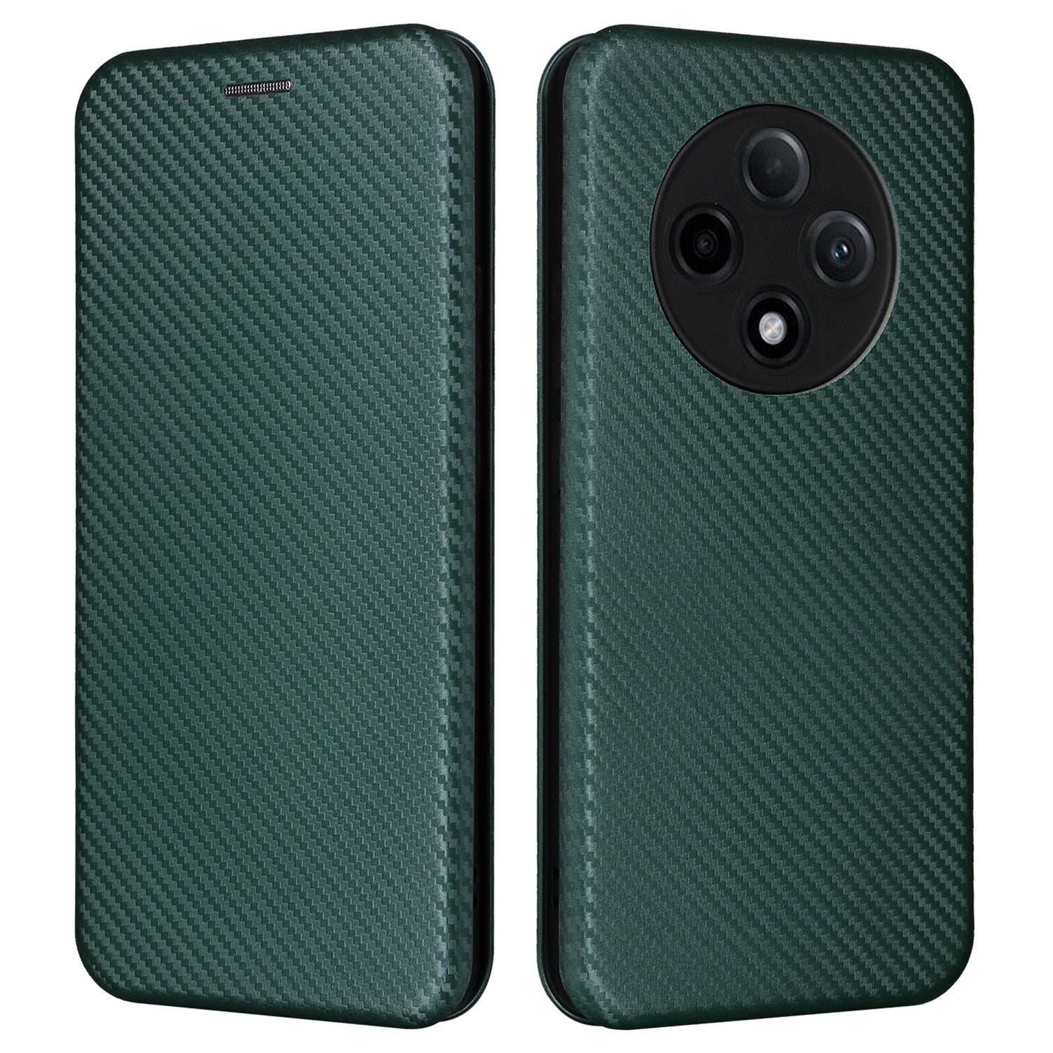 For Oppo A3 Pro 5G Case with Card Holder Carbon Fiber Texture Leather Magnetic Closure Phone Cover - Green