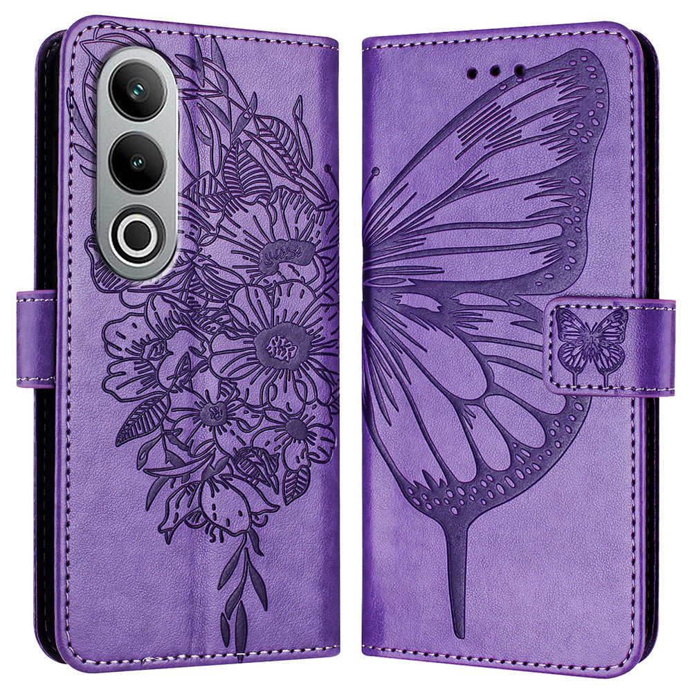 YB Imprinting Series-4 For OnePlus Nord CE4 5G Leather Case Stand Wallet Butterfly Phone Cover - Light Purple