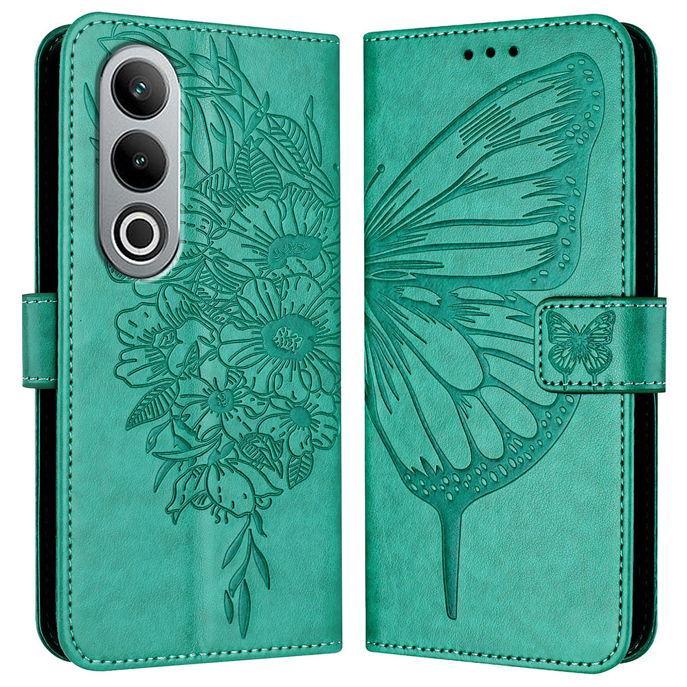 YB Imprinting Series-4 For OnePlus Nord CE4 5G Leather Case Stand Wallet Butterfly Phone Cover - Green