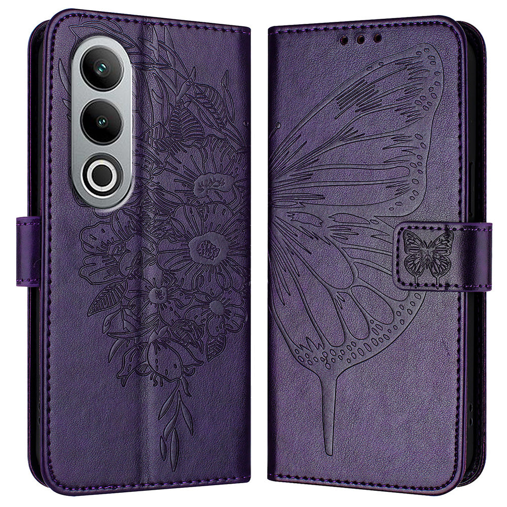 YB Imprinting Series-4 For OnePlus Nord CE4 5G Leather Case Stand Wallet Butterfly Phone Cover - Dark Purple