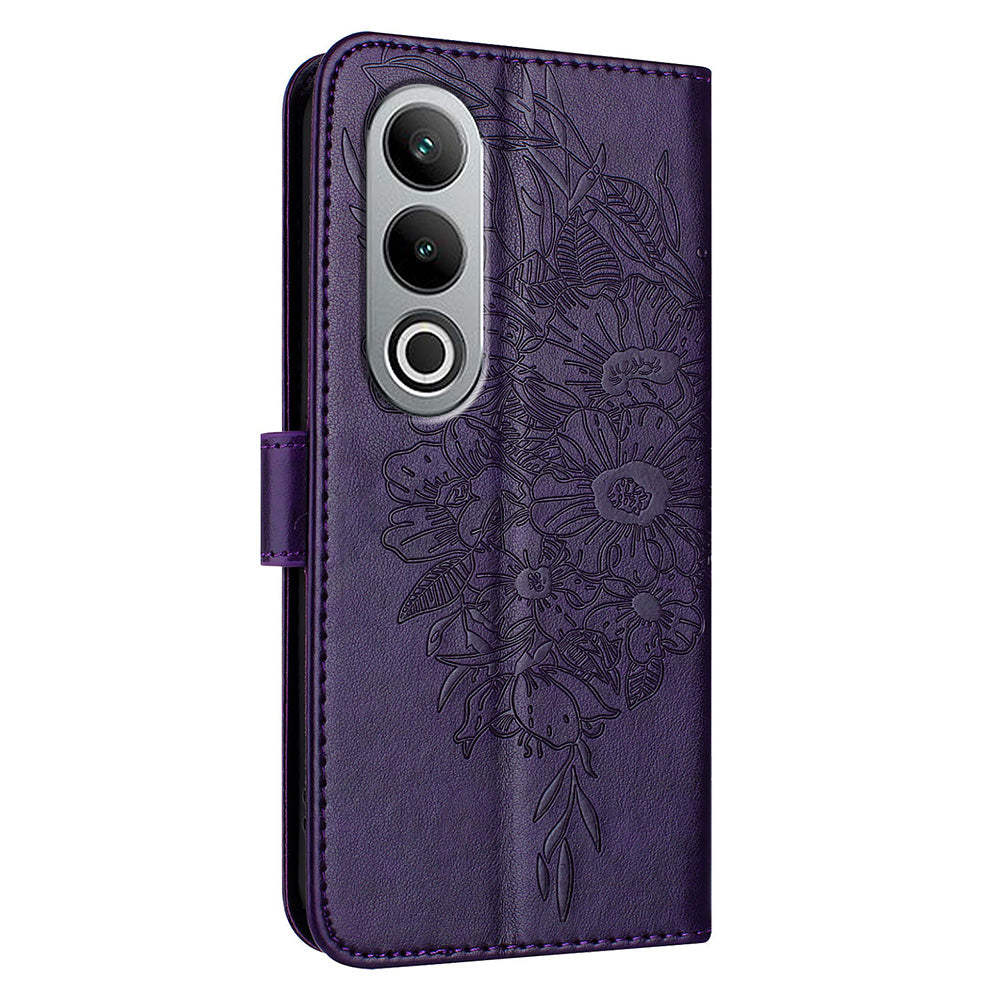 YB Imprinting Series-4 For OnePlus Nord CE4 5G Leather Case Stand Wallet Butterfly Phone Cover - Dark Purple