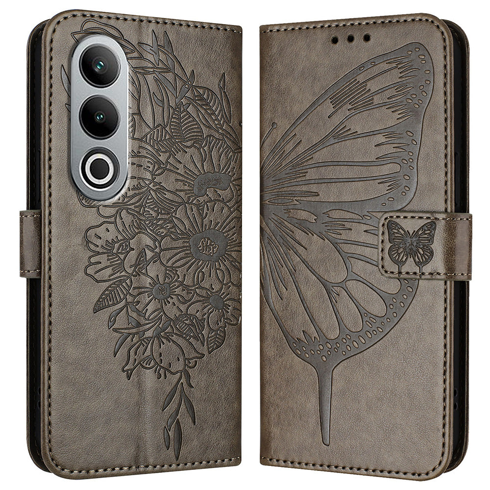 YB Imprinting Series-4 For OnePlus Nord CE4 5G Leather Case Stand Wallet Butterfly Phone Cover - Grey